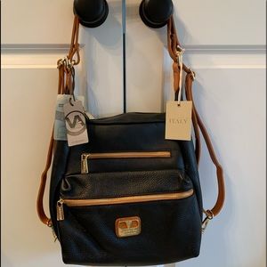 Brand New with Tags Valentina Black & Camel Brown & Gold Hardware Bag/Backpack